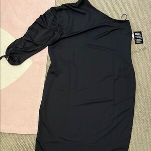 Eloquii Black Asymmetrical Puff Sleeve Cocktail Dress